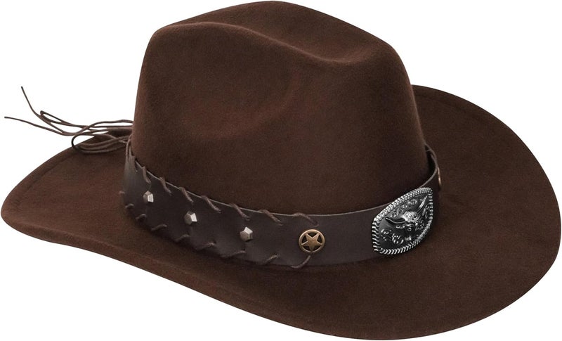 Vikodah Vintage Western Cowboy Hat for Men Women - Wide Brim Cowgirl Fedora Hats with Braided Rope Band M - Image 1